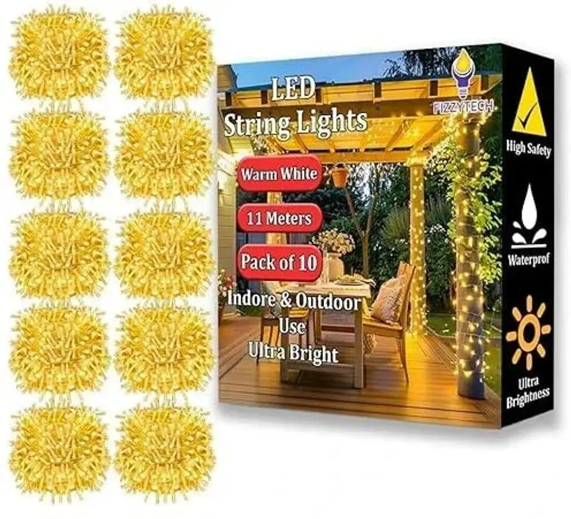 FIZZYTECH 40 LEDs 11 m Yellow Steady String Rice Lights (Pack of 10)