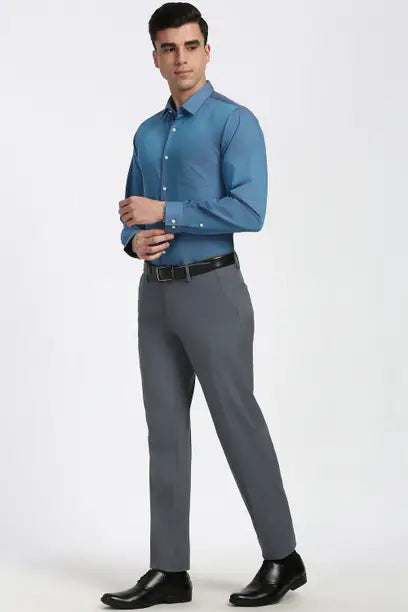 Men Slim Fit Grey Polyester Trousers