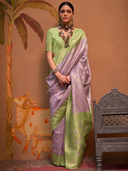 Woven Banarasi Silk Blend Saree  (Purple)