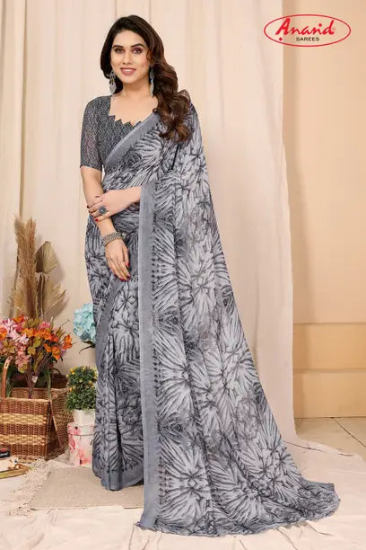 Ombre, Floral Print Daily Wear Georgette Saree  (Grey)