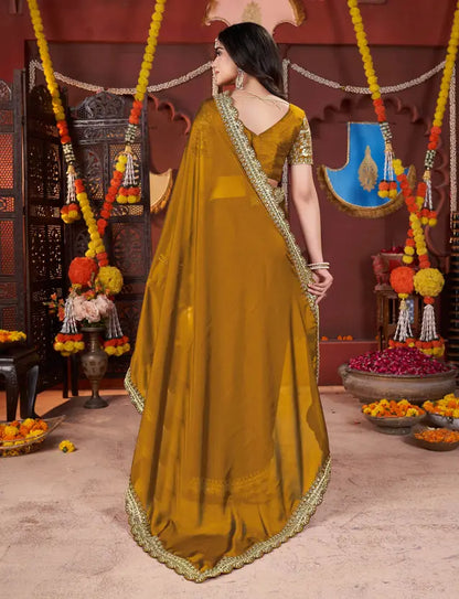 Embroidered Banarasi Pure Silk, Art Silk Saree  (Mustard)