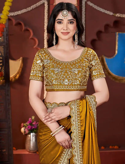 Embroidered Banarasi Pure Silk, Art Silk Saree  (Mustard)