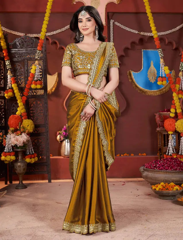 Embroidered Banarasi Pure Silk, Art Silk Saree  (Mustard)