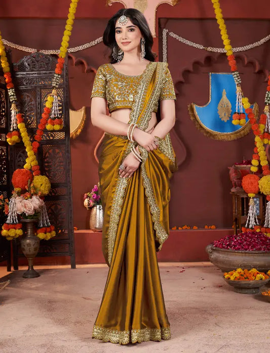 Embroidered Banarasi Pure Silk, Art Silk Saree  (Mustard)
