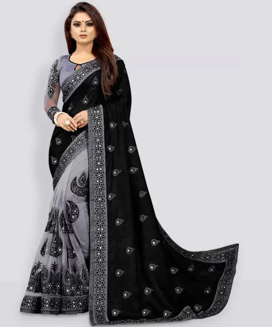 Embellished Daily Wear Art Silk Saree  (Black, Grey)