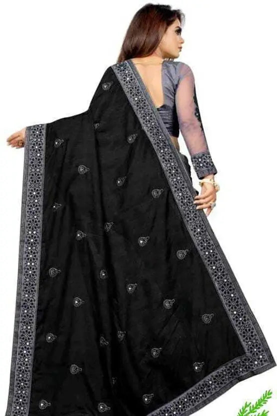 Embellished Daily Wear Art Silk Saree  (Black, Grey)