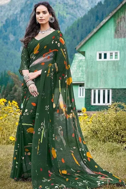 Floral Print Daily Wear Georgette Saree  (Green)